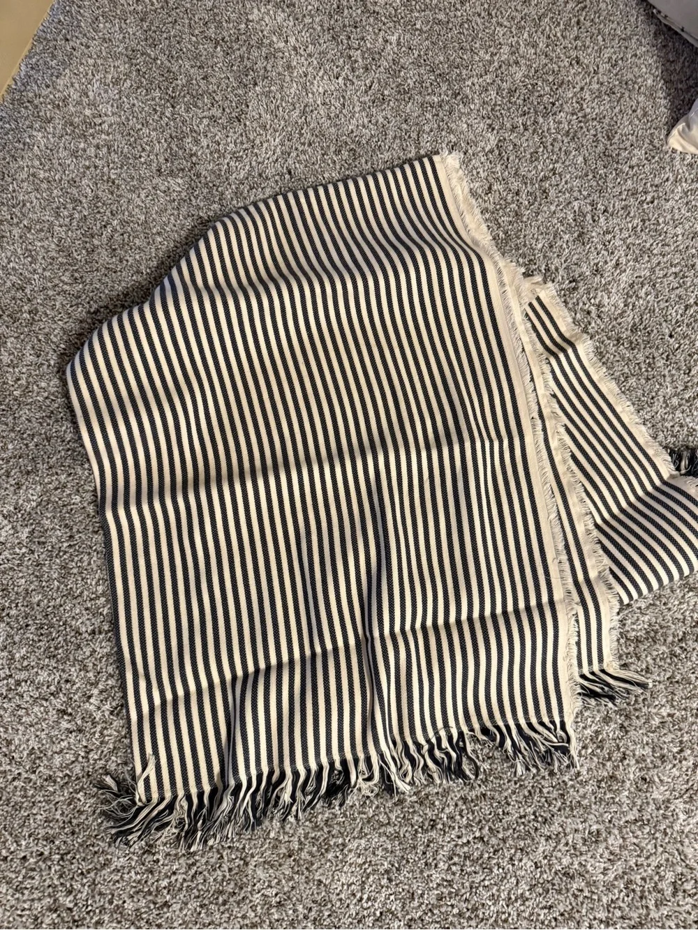 Striped navy and Cream Fringe Throw Blanket